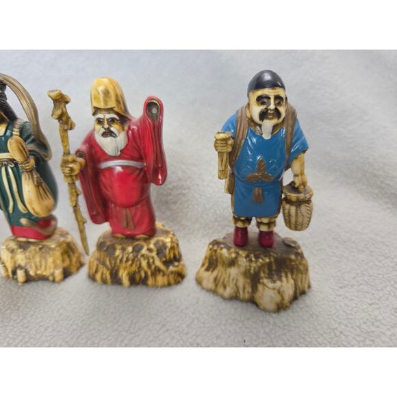 Lot 7 Gods of Good Fortune Antique Celluloid Japanese MCM Numbered - Picture 2 of 14